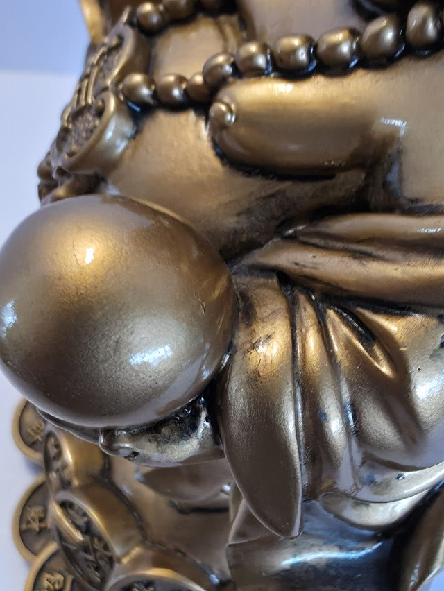 Gold Laughing Buddha Figurine with Ball – Lucky Charm for Protection, Wisdom & Prosperity