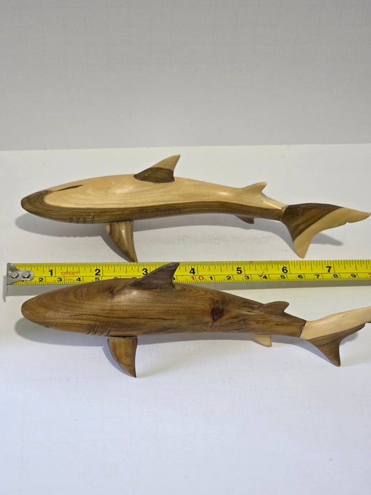 Set of 2 Wooden Shark Figurines