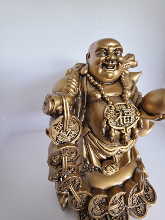 Gold Laughing Buddha Figurine with Ball – Lucky Charm for Protection, Wisdom & Prosperity