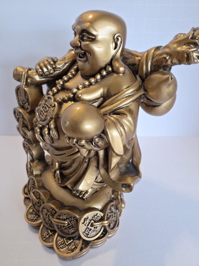 Gold Laughing Buddha Figurine with Ball – Lucky Charm for Protection, Wisdom & Prosperity