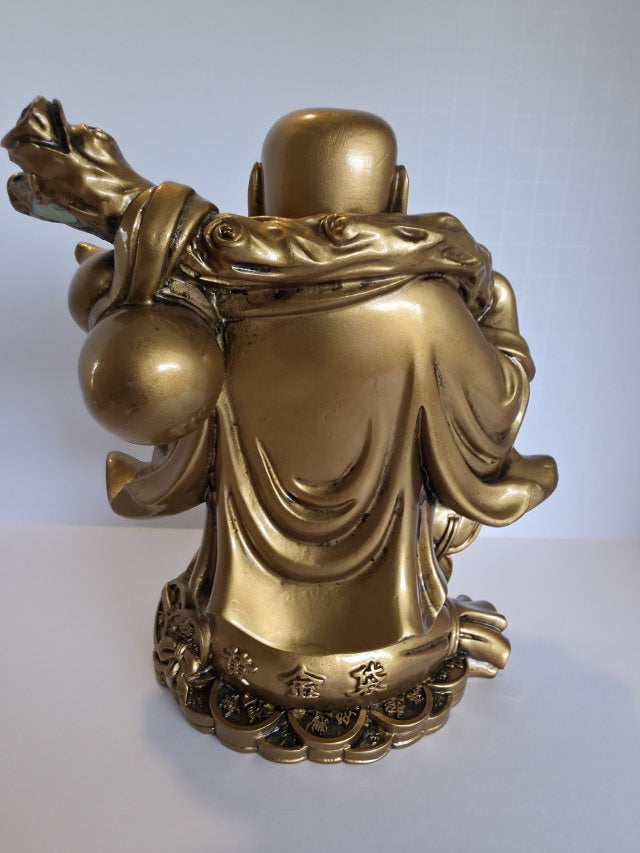 Gold Laughing Buddha Figurine with Ball – Lucky Charm for Protection, Wisdom & Prosperity