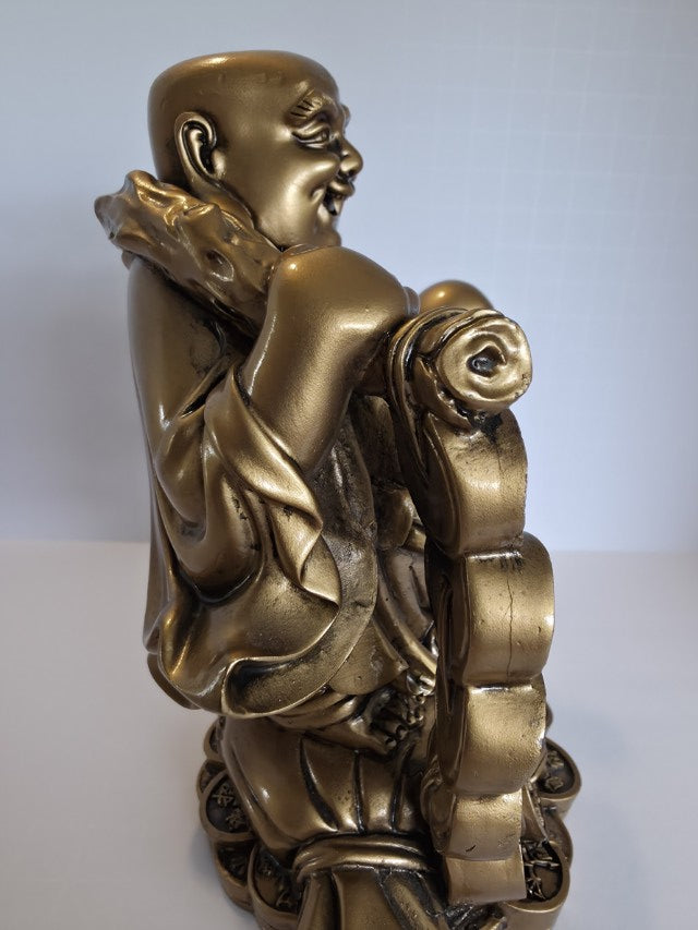 Gold Laughing Buddha Figurine with Ball – Lucky Charm for Protection, Wisdom & Prosperity