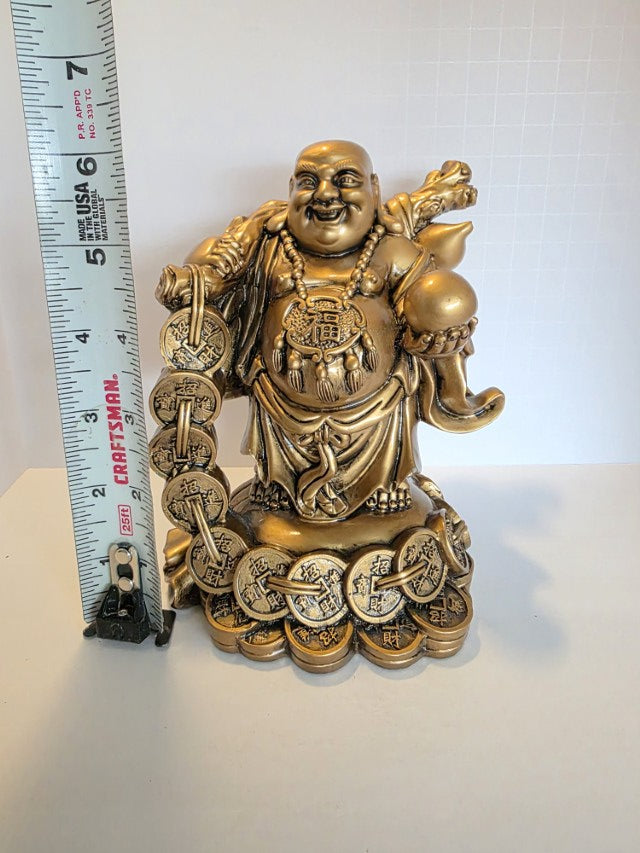 Gold Laughing Buddha Figurine with Ball – Lucky Charm for Protection, Wisdom & Prosperity