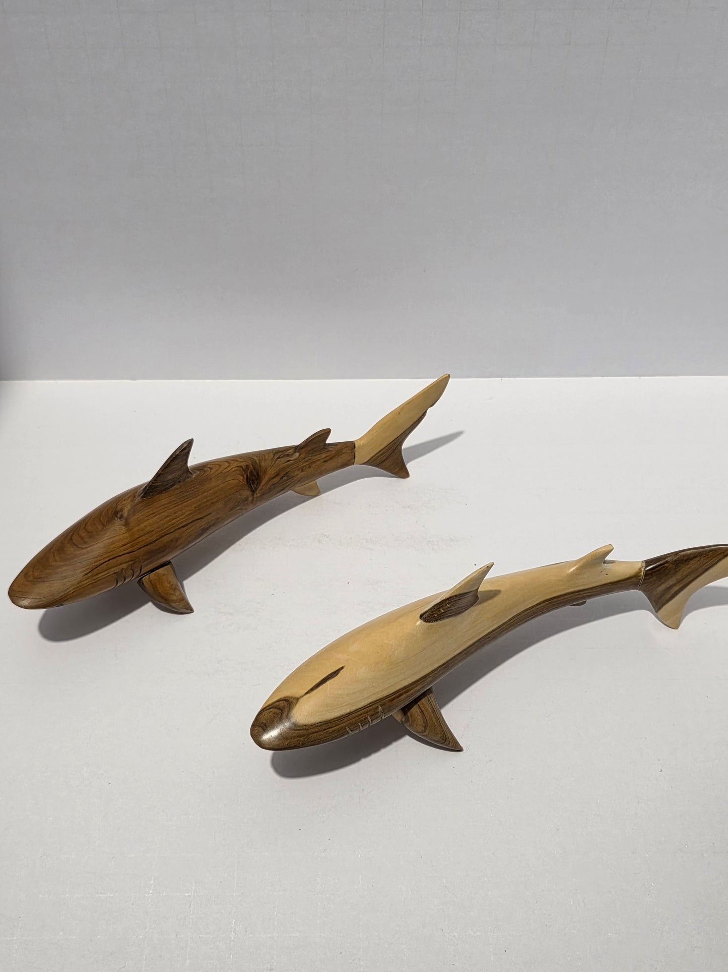 Set of 2 Wooden Shark Figurines