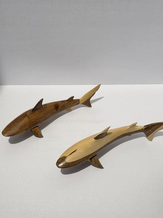 Set of 2 Wooden Shark Figurines