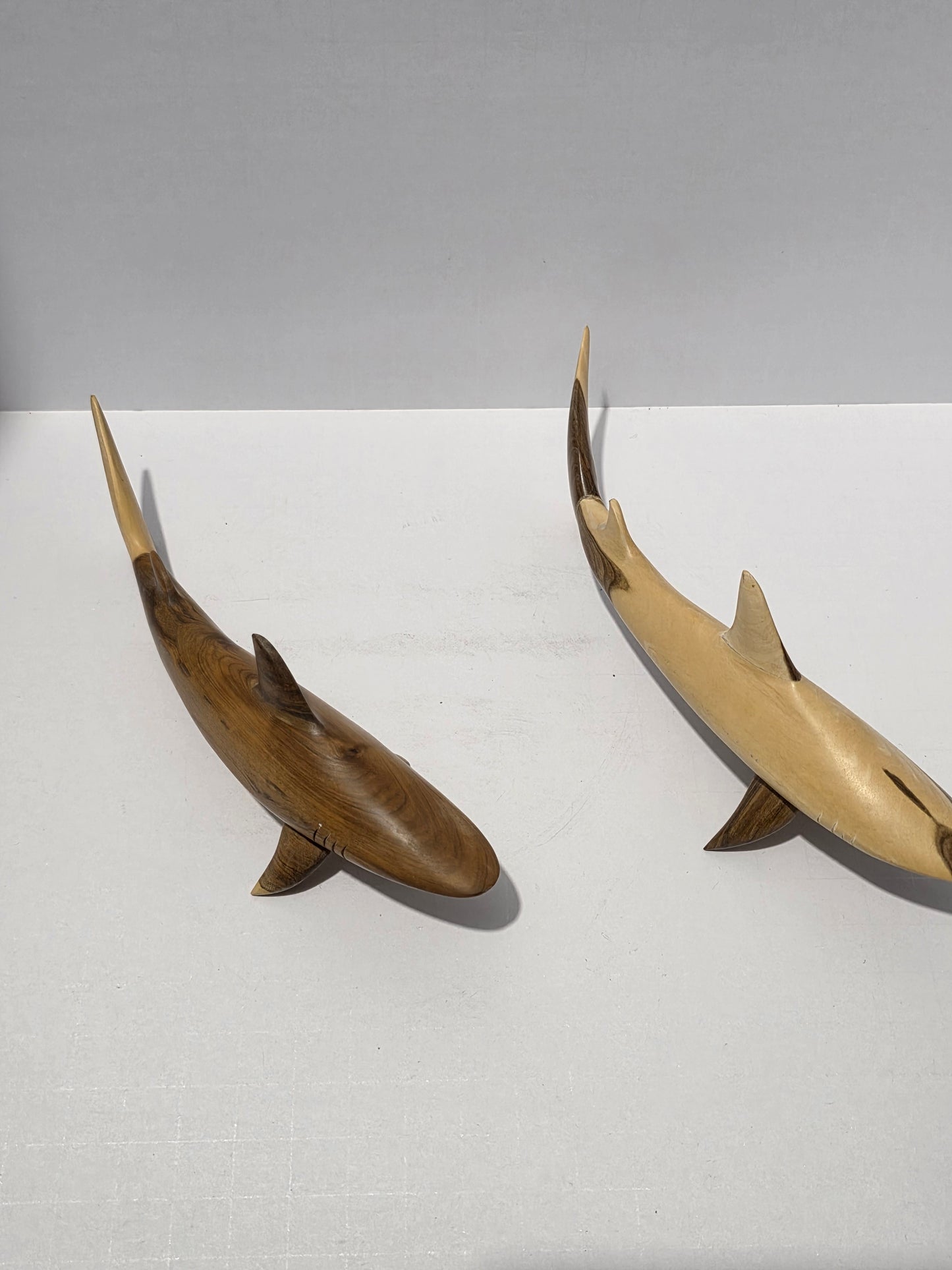 Set of 2 Wooden Shark Figurines