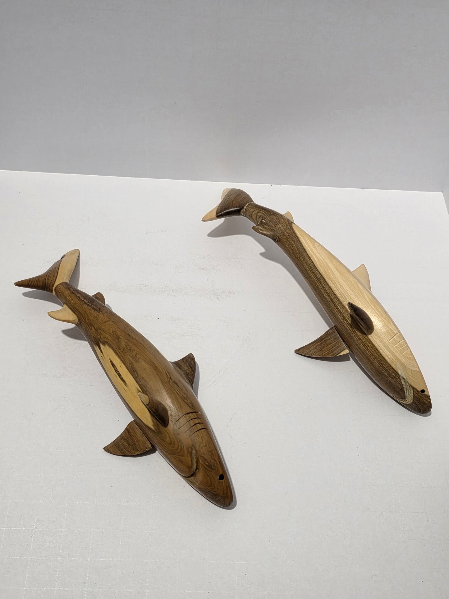 Set of 2 Wooden Shark Figurines