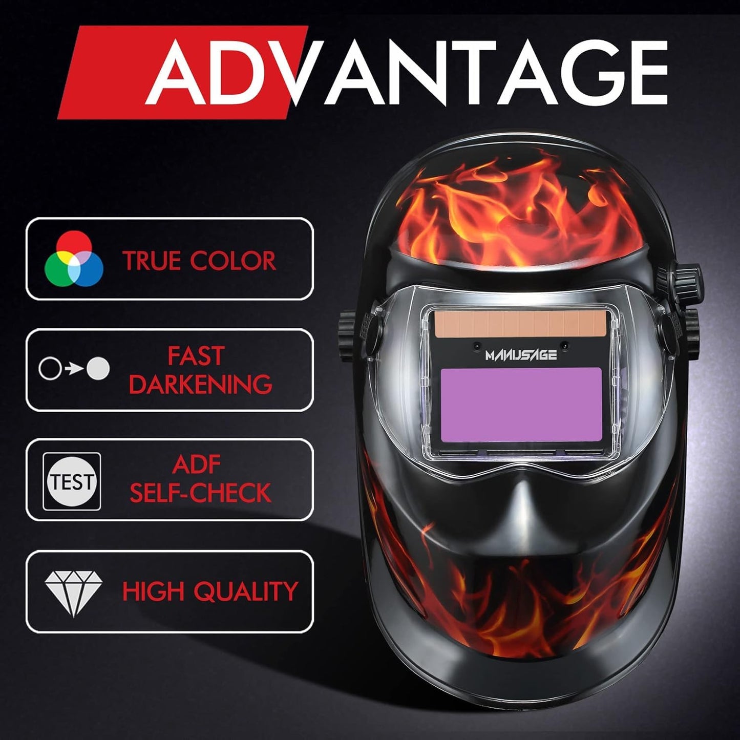 Welding Helmet Solar Powered Auto Darkening, Wide Shade 9-13 TIG MIG ARC Hood