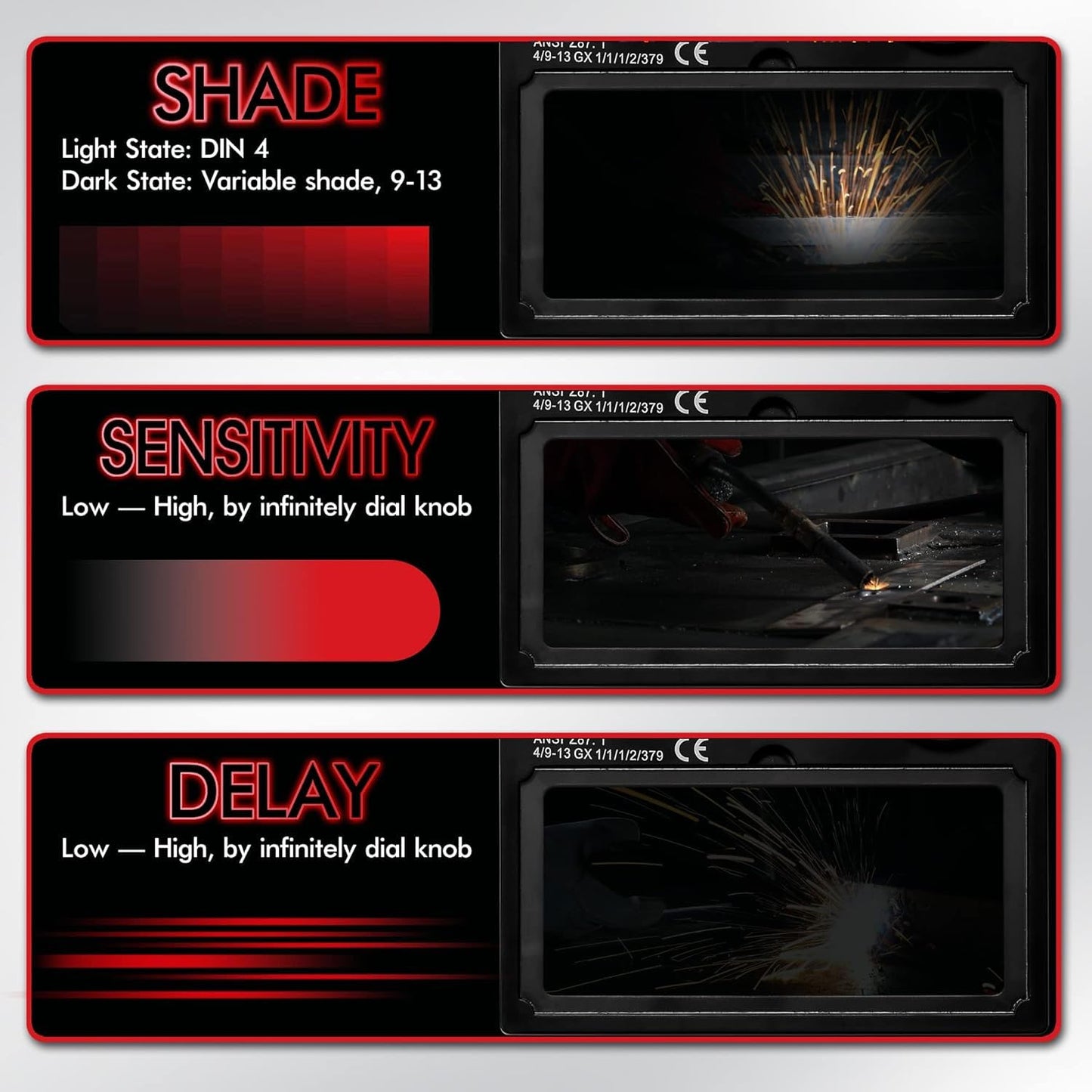 Welding Helmet Solar Powered Auto Darkening, Wide Shade 9-13 TIG MIG ARC Hood